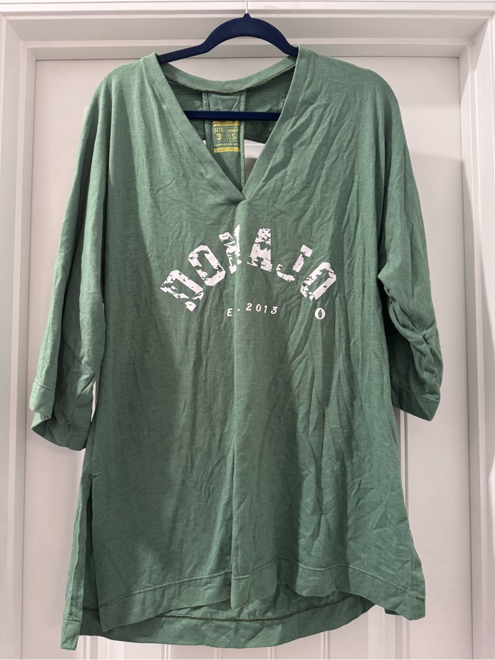 Donajo Green V-Neck Tunic with White 'Donajo' Graphic